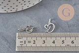 Pendentif lettre initiale stylisé acier inoxydable platine 12.5mm, x1 (G11373)
