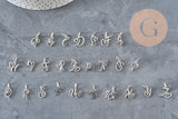 Pendentif lettre initiale stylisé acier inoxydable platine 12.5mm, x1 (G11373)