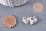 Pendentif locket cœur medaillon laiton argenté, médaillon Vintage, création collier, 15.6mm, x 2 (G3341)