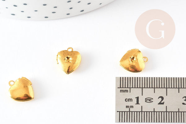 Pendentif locket cœur medaillon laiton brut 12mm, x2 (G6206)