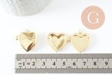 Pendentif locket cœur porte-photo laiton doré 18K 21-22mm, x1 (G9549)