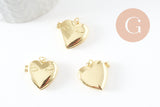 Pendentif locket cœur porte-photo laiton doré 18K 21-22mm, x1 (G9549)