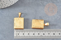 Pendentif locket livre acier 316 inoxydable doré 26mm, x1 (G6327)