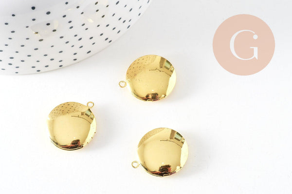 Pendentif locket medaillon doré, médaillon doré, fournitures dorées,porte-photo,création bijou,20mm, x1 G2570