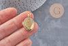 Pendentif locket ovale laiton doré 18K étoiles zircons 17mm, x1 (G10978)