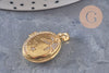 Pendentif locket ovale laiton doré 18K étoiles zircons 17mm, x1 (G10978)