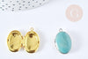 Pendentif locket ovale laiton doré ou argenté émaillé 24mm, x1 (G8606)