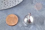 Pendentif locket rond boule finition or blanc rhodium18mm, médaillon photo,pendentif locket platine, création collier, x1-G8253