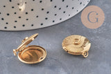 Pendentif locket rond gravé soleil acier 316 inoxydable doré IP 18K 23mm, x1 (G10972)