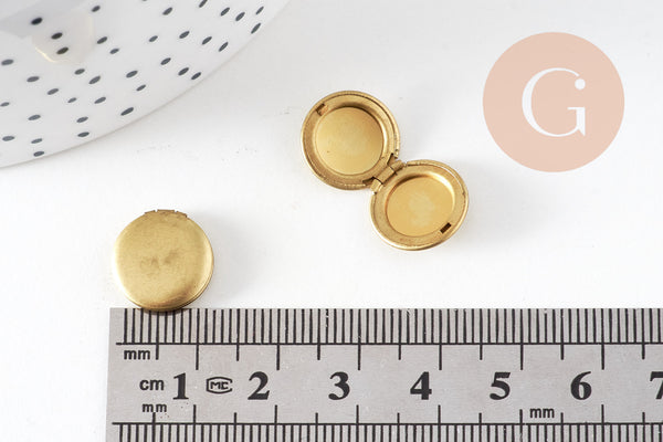 Pendentif locket rond laiton brut,médaillon Vintage,création collier,12mm,sans anneau x1 (G2007)