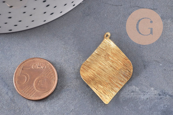 Pendentif losange plein laiton brut brossé 36mm, x2 (G10964)