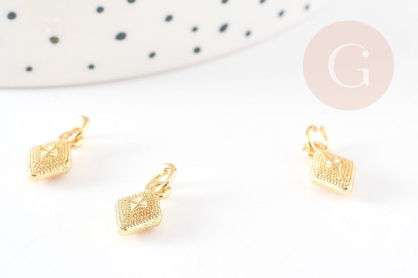 Pendentif losange zamac doré,fournitures créatives, sans nickel,creation bijoux,perle géométrique,9.5mm, x5 G5457