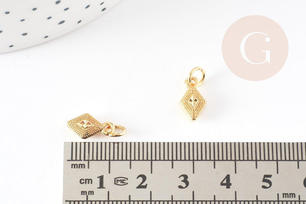 Pendentif losange zamac doré,fournitures créatives, sans nickel,creation bijoux,perle géométrique,9.5mm, x5 G5457
