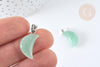 Pendentif lune aventurine verte naturelle support laiton argenté 29mm, pendentif lune bijou pierre naturelle, x1 (G7930)
