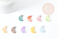 Pendentif lune en nacre multicolore support cuivre argenté 28.5mm, pendentif lune coquillage bijoux DIY x1 G9155