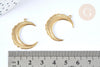 Pendentif lune étoiles laiton brut 27mm, fournitures bijoux laiton brut, x2 (G6915)