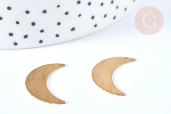 Pendentif lune laiton brut 22mm 1 trou, x5 (G6914)