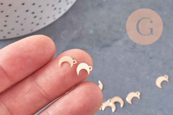 Pendentif lune laiton doré brossé 9mm, x10 (G10554)