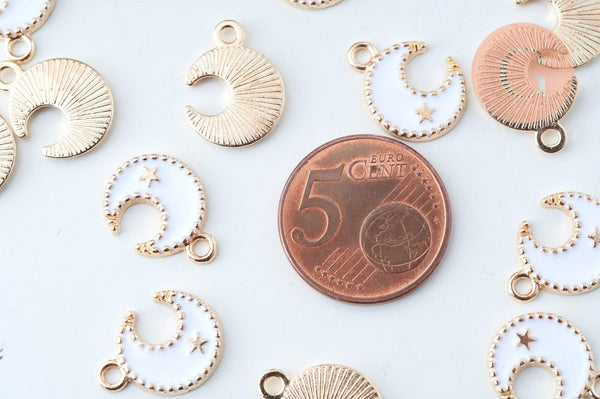 Pendentif lune zamac doré émail blanc 16mm, x5 (G6092)