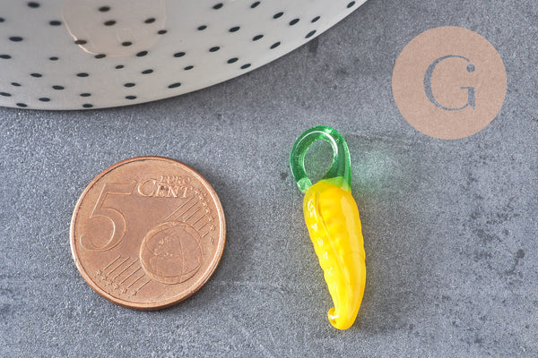 Pendentif maïs fruit verre artisanal tchèque 25mm, x5 (G4233)