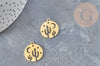 Pendentif médaille cactus étoiles acier doré 20.5mm, breloque acier inoxydable doré x1 (G6038)