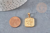 Pendentif médaille carré rose acier 304 inoxydable doré 20.5mm, création bijoux médaille or x1 (G4551)