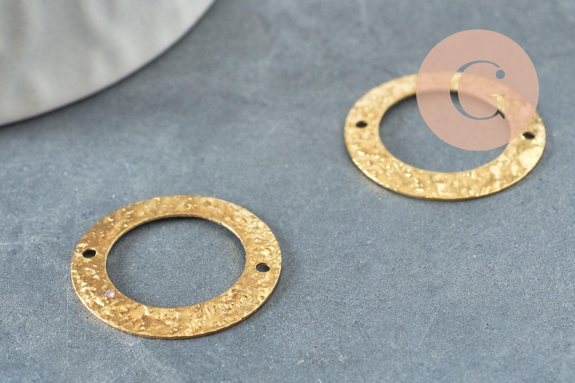 Pendentif médaille cercle martelée laiton brut, apprêt doré, sans nickel,médaille dorée, médaille ronde,21mm, X2 (G1839)