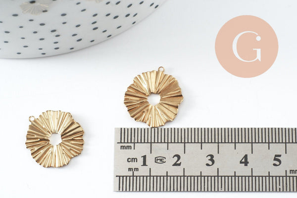 Pendentif médaille cerle laiton brut,apprêt doré, sans nickel,médaille dorée,laiton brut, médaille ronde,15mm, x5 (G1255)