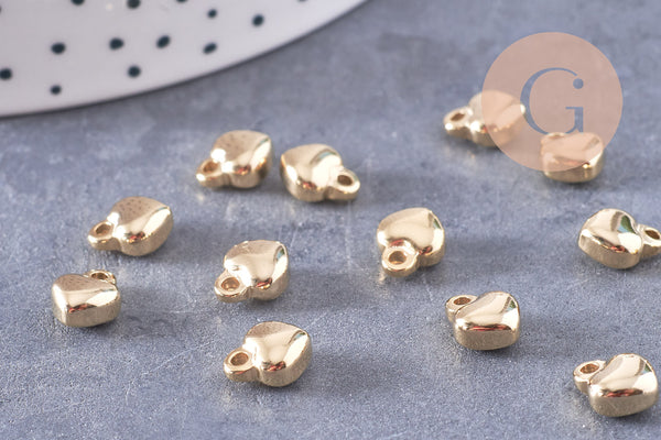 Pendentif médaille coeur acier 304 inoxydable doré 9mm, x2 (G4917)