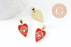 Pendentif médaille coeur émail rouge laiton doré 18K , pendentif laiton amour pour création bijoux,18.5mm, x1 (G5317)
