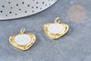 Pendentif médaille coeur nacre naturelle laiton doré 23mm sans nickel, x1 (G8838)