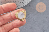 Pendentif médaille coeur nacre naturelle laiton doré 23mm sans nickel, x1 (G8838)