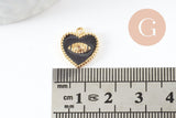 Pendentif médaille coeur oeil émail laiton doré 18K et cristal zircon,pendentif laiton amour pour création bijoux,13mm, x1 (G3414)