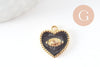 Pendentif médaille coeur oeil émail laiton doré 18K et cristal zircon,pendentif laiton amour pour création bijoux,13mm, x1 (G3414)