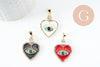 Pendentif médaille coeur oeil émail rouge laiton doré 18K et cristal zircon,pendentif laiton amour pour création bijoux,30.5mm, x1 (G7813)