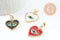 Pendentif médaille coeur oeil émail rouge laiton doré 18K et cristal zircon,pendentif laiton amour pour création bijoux,30.5mm, x1 (G7813)