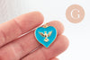 Pendentif médaille coeur oiseau émail laiton doré 18K pendentif laiton coeur,sans nickel,22.5mm, x1 (G4273)