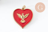 Pendentif médaille coeur oiseau émail laiton doré 18K pendentif laiton coeur,sans nickel,22.5mm, x1 (G4273)