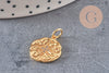 Pendentif médaille doré cristal zircon, pendentif doré,porte-bonheur,laiton dore,bijou médaille,création bijoux,17mm, x1 (G0482)