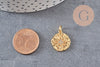 Pendentif médaille doré cristal zircon, pendentif doré,porte-bonheur,laiton dore,bijou médaille,création bijoux,17mm, x1 (G0482)