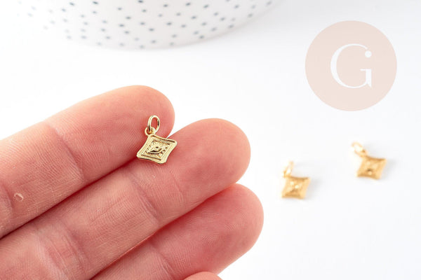 Pendentif médaille losange oeil laiton doré 18K texturé, un pendentif doré sans nickel pour la création,médaille or,10mm, x1 (G4672)