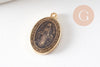 Pendentif médaille ovale Vierge Marie acier 304 inoxydable doré émaillée 13mm x1 ou x5 (10759)