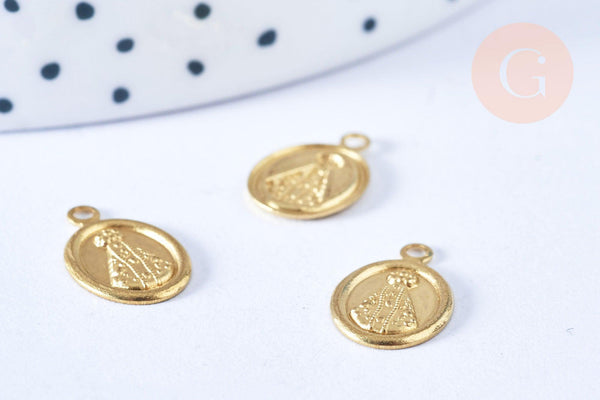 Pendentif médaille ovale Vierge Marie laiton brut 11mm, pendentif religion notre dame madonne, les 2-G6550