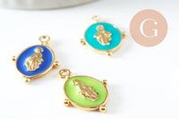 Pendentif médaille ovale Vierge Marie laiton doré émail pastel 18.5mm x1 (G2940)