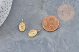 Pendentif médaille ovale acier doré fleur rose 13.5mm, x1 (G4697)