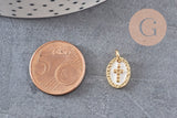 Pendentif médaille ovale croix laiton doré 12mm, x1 (G2949)