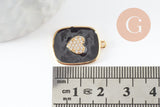 Pendentif médaille rectangle coeur émail laiton doré zircon,21.5mm, x1 (G5242)