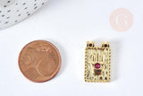 Pendentif médaille rectangle main fatma chance laiton doré zircon 21mm, pendentif or avec cristaux création de bijoux, x1 G7674