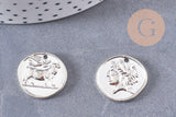 Pendentif médaille romaine zamac argenté 19mm, x5 (G1675)