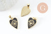 Pendentif médaille rond coeur émail noir laiton doré 18K , pendentif laiton amour pour création bijoux,18.5mm, x1 (G5325)